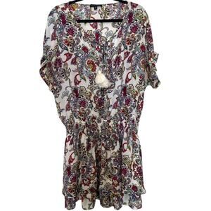 Banana Republic Women's Boho Paisley Ruffle Dress Cream Size XL